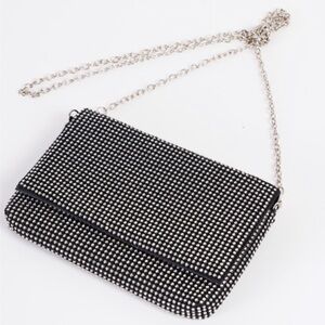 Black rhinestone clutch crossbody crystal shoulder bag with detachable chain